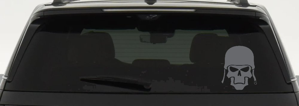 Skull with Helmet Biker Car or Truck Window Vinyl Decal Sticker (Silver)