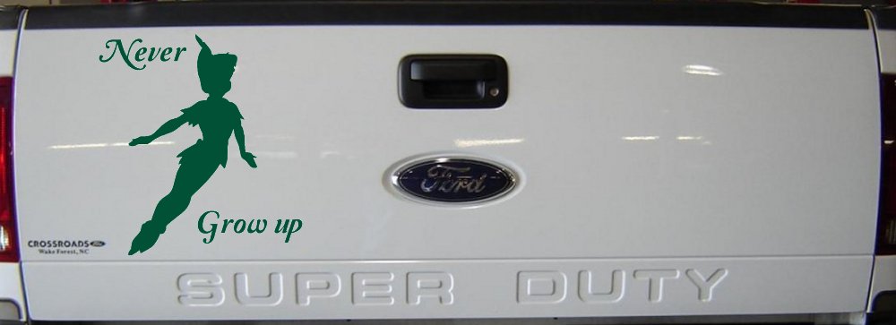 Peter Pan Never Grow Up Sci Fi Car or Truck Window Decal Sticker (Dark Green)