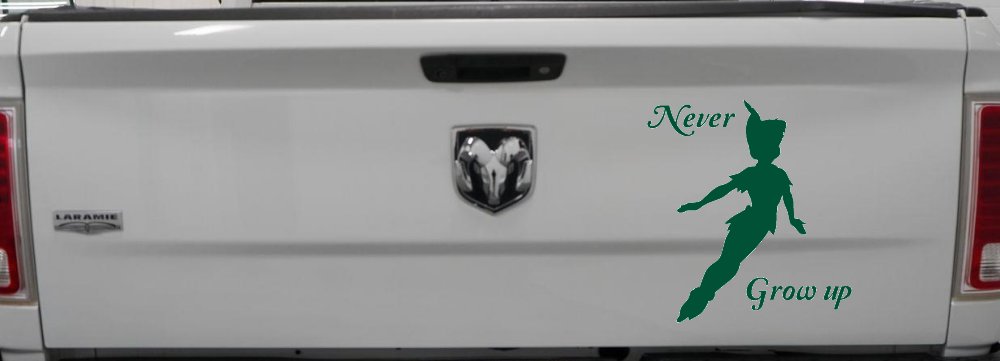 Peter Pan Never Grow Up Sci Fi Car or Truck Window Decal Sticker (Dark Green)