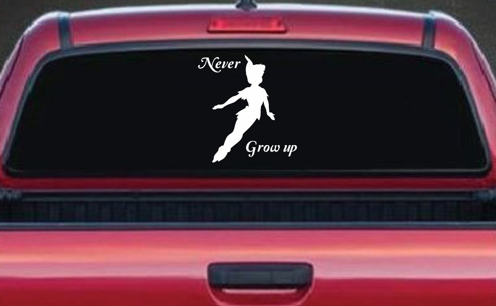 Peter Pan Never Grow Up Sci Fi Car or Truck Window Vinyl Decal Sticker (White)