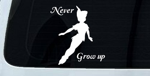 Peter Pan Never Grow Up Sci Fi Car or Truck Window Vinyl Decal Sticker (White)