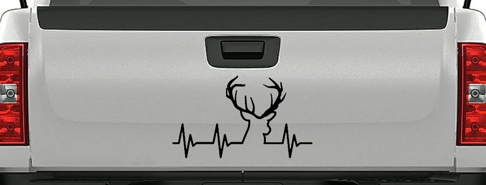 Buck Deer Heartbeat Hunting Car or Truck Window Decal Sticker (Black)
