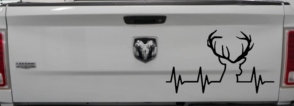 Buck Deer Heartbeat Hunting Car or Truck Window Decal Sticker (Black)