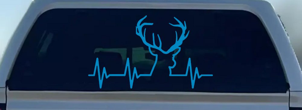Buck Deer Heartbeat Hunting Car or Truck Window Decal Sticker (Blue)