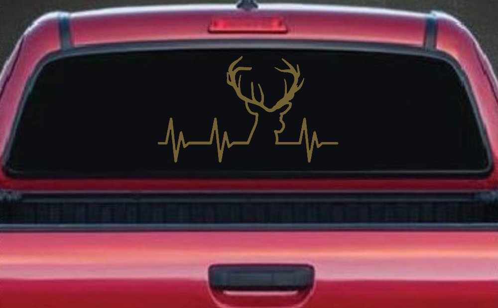 Buck Deer Heartbeat Hunting Car or Truck Window Decal Sticker (Gold)