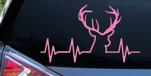 Buck Deer Heartbeat Hunting Car or Truck Window Vinyl Decal Sticker (Pink)