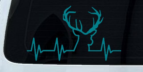 Buck Deer Heartbeat Hunting Car or Truck Window Decal Sticker (Turquoise Blue)