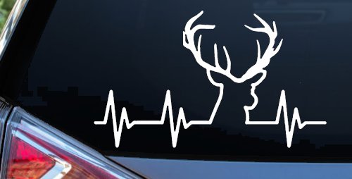Buck Deer Heartbeat Hunting Car or Truck Window Decal Sticker (White)