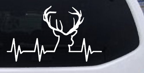 Buck Deer Heartbeat Hunting Car or Truck Window Vinyl Decal Sticker (White)