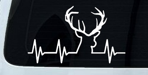 Buck Deer Heartbeat Hunting Car or Truck Window Decal Sticker (White)