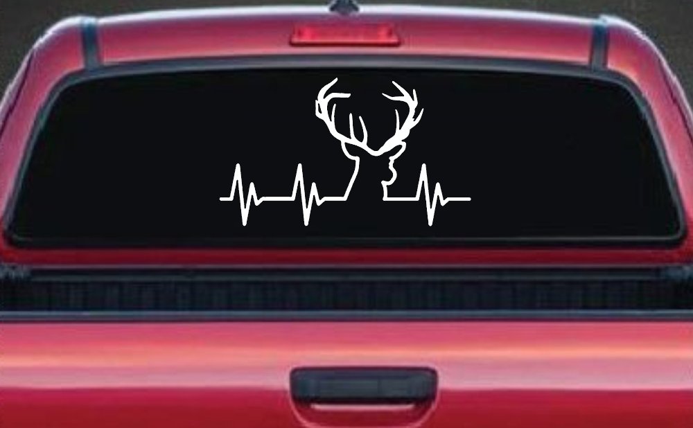 Buck Deer Heartbeat Hunting Car or Truck Window Vinyl Decal Sticker (White)