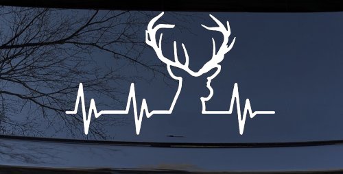 Buck Deer Heartbeat Hunting Car or Truck Window Vinyl Decal Sticker (White)