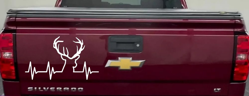 Buck Deer Heartbeat Hunting Car or Truck Window Decal Sticker (White)