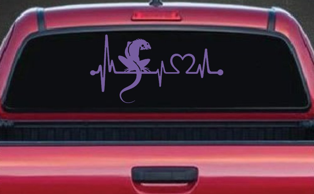 Iguana Lizard Heartbeat Car or Truck Window Decal Sticker (Purple)