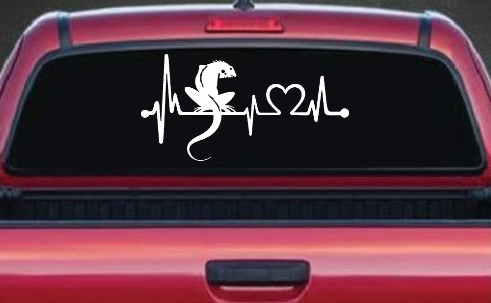 Iguana Lizard Heartbeat Car or Truck Window Decal Sticker (White)