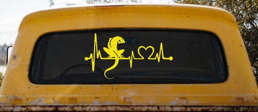Iguana Lizard Heartbeat Car or Truck Window Decal Sticker (Yellow)