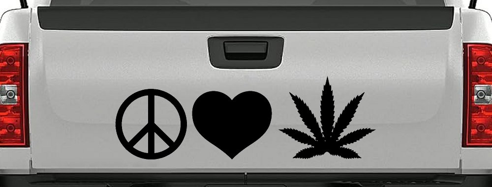 Peace Love and Marijuana Pot Cannabis Car or Truck Window Decal Sticker (Black)