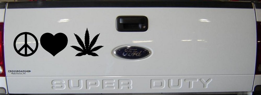 Peace Love and Marijuana Pot Cannabis Car or Truck Window Decal Sticker (Black)