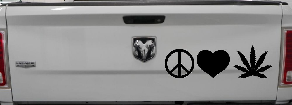 Peace Love and Marijuana Pot Cannabis Car or Truck Window Decal Sticker (Black)