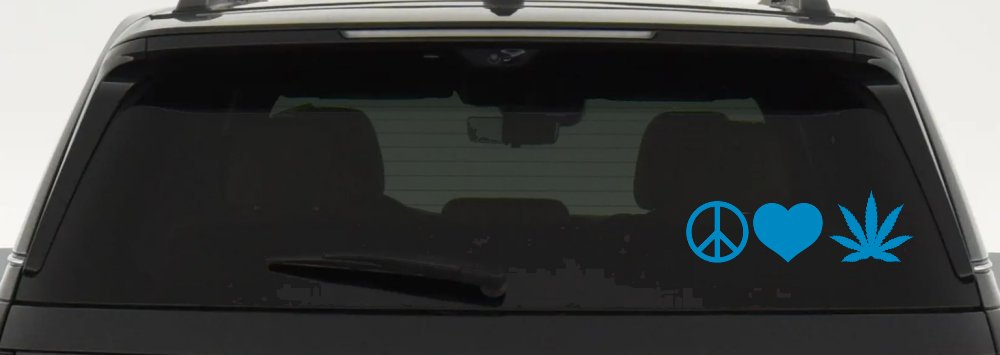 Peace Love and Marijuana Pot Cannabis Car or Truck Window Decal Sticker (Blue)