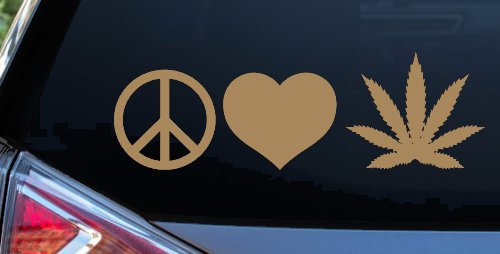 Peace Love and Marijuana Pot Cannabis Car or Truck Window Decal Sticker (Light Brown)