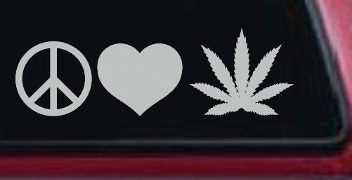 Peace Love and Marijuana Pot Cannabis Car or Truck Window Decal Sticker (Light Gray)