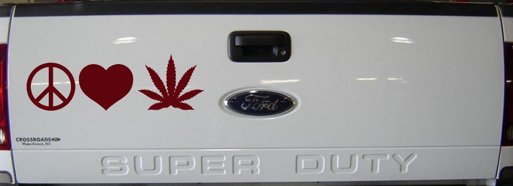 Peace Love and Marijuana Pot Cannabis Car or Truck Window Decal Sticker (Purple Red)