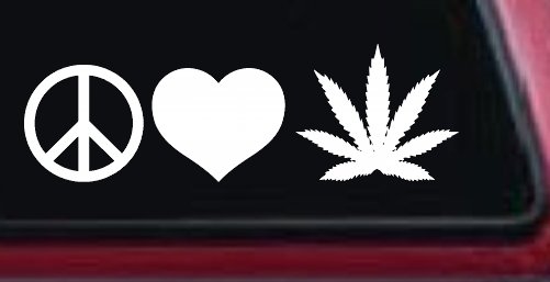 Peace Love and Marijuana Pot Cannabis Car or Truck Window Decal Sticker (White)