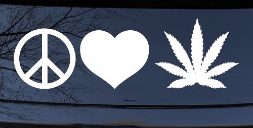 Peace Love and Marijuana Pot Cannabis Car or Truck Window Decal Sticker (White)