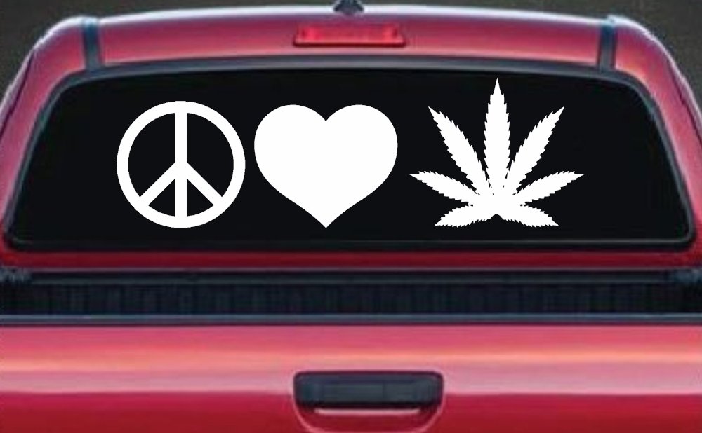Peace Love and Marijuana Pot Cannabis Car or Truck Window Decal Sticker (White)