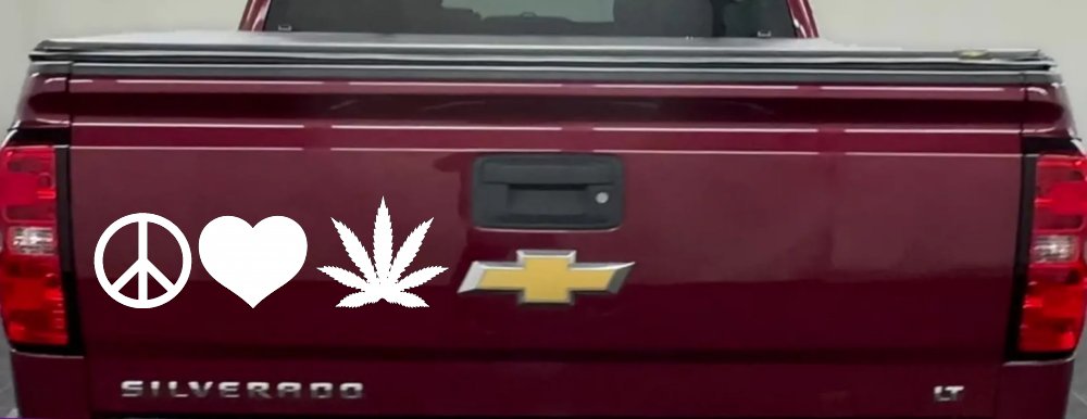Peace Love and Marijuana Pot Cannabis Car or Truck Window Decal Sticker (White)