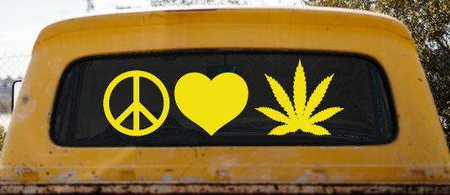 Peace Love and Marijuana Pot Cannabis Car or Truck Window Decal Sticker (Yellow)