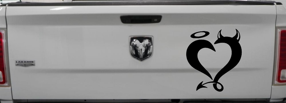 Heart Love Good and Evil Angel and Devil Car or Truck Window Vinyl Decal Sticker (Black)
