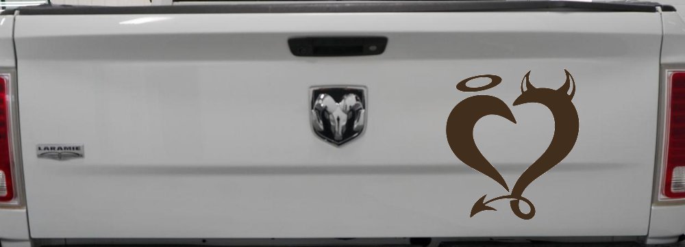 Heart Love Good and Evil Angel and Devil Car or Truck Window Decal Sticker (Brown)