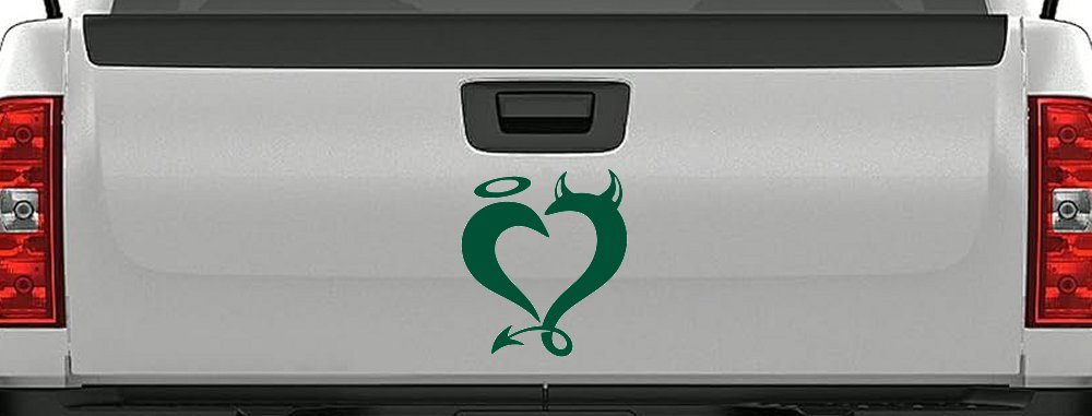 Heart Love Good and Evil Angel and Devil Car or Truck Window Decal Sticker (Dark Green)