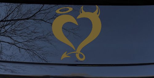 Heart Love Good and Evil Angel and Devil Car or Truck Window Decal Sticker (Gold)