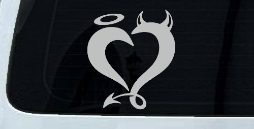 Heart Love Good and Evil Angel and Devil Car or Truck Window Vinyl Decal Sticker (Light Gray)