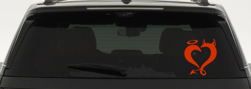 Heart Love Good and Evil Angel and Devil Car or Truck Window Vinyl Decal Sticker (Orange Red)