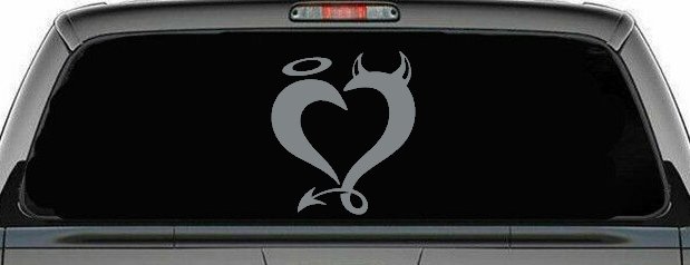 Heart Love Good and Evil Angel and Devil Car or Truck Window Decal Sticker (Telegrey)