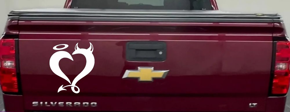 Heart Love Good and Evil Angel and Devil Car or Truck Window Decal Sticker (White)