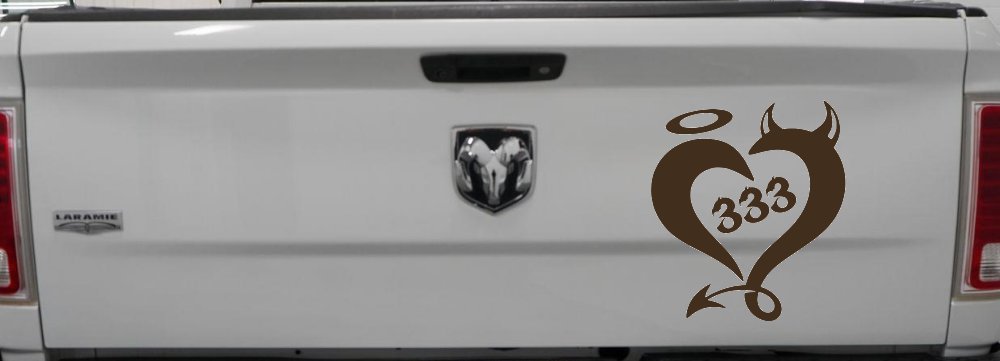 Heart 333 Half Evil Half Devil and Half Angel Car or Truck Window Decal Sticker (Brown)