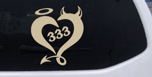 Heart 333 Half Evil Half Devil and Half Angel Car or Truck Window Decal Sticker (Desert Sand)