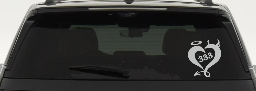Heart 333 Half Evil Half Devil and Half Angel Car or Truck Window Vinyl Decal Sticker (Light Gray)