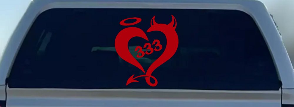Heart 333 Half Evil Half Devil and Half Angel Car or Truck Window Decal Sticker (Red)
