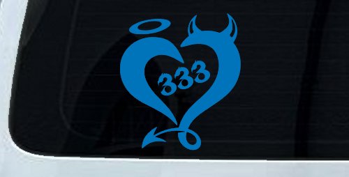 Heart 333 Half Evil Half Devil and Half Angel Car or Truck Window Decal Sticker (Sky Blue)