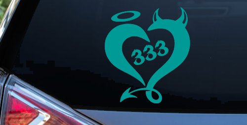 Heart 333 Half Evil Half Devil and Half Angel Car or Truck Window Decal Sticker (Turquoise)