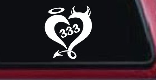 Heart 333 Half Evil Half Devil and Half Angel Car or Truck Window Vinyl Decal Sticker (White)