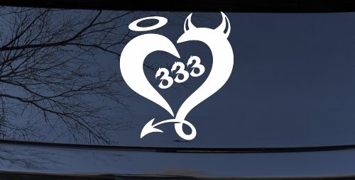 Heart 333 Half Evil Half Devil and Half Angel Car or Truck Window Decal Sticker (White)