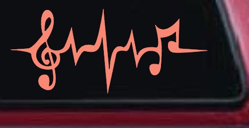 Music Notes in a Heartbeat Music Car or Truck Window Vinyl Decal Sticker (Coral)