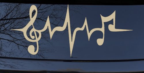 Music Notes in a Heartbeat Music Car or Truck Window Decal Sticker (Desert Sand)